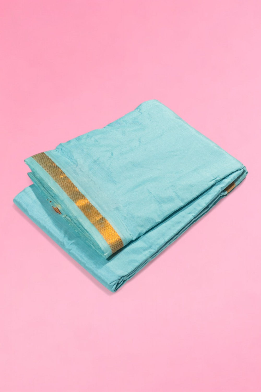 Kanchipuram Silk Plain Sky Blue Dhoti With Kanduva
