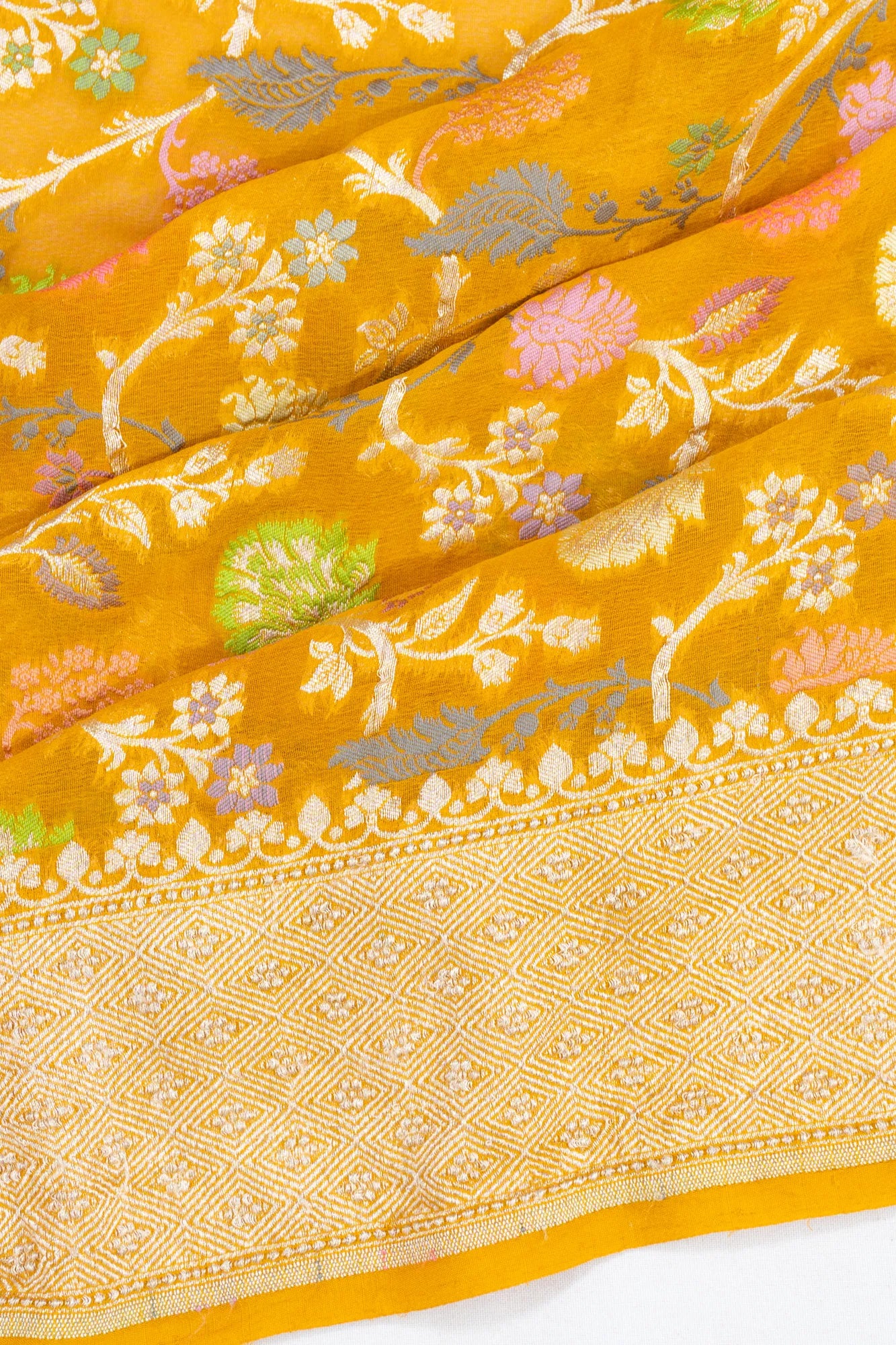 Banarasi Georgette Jaal Yellow Saree