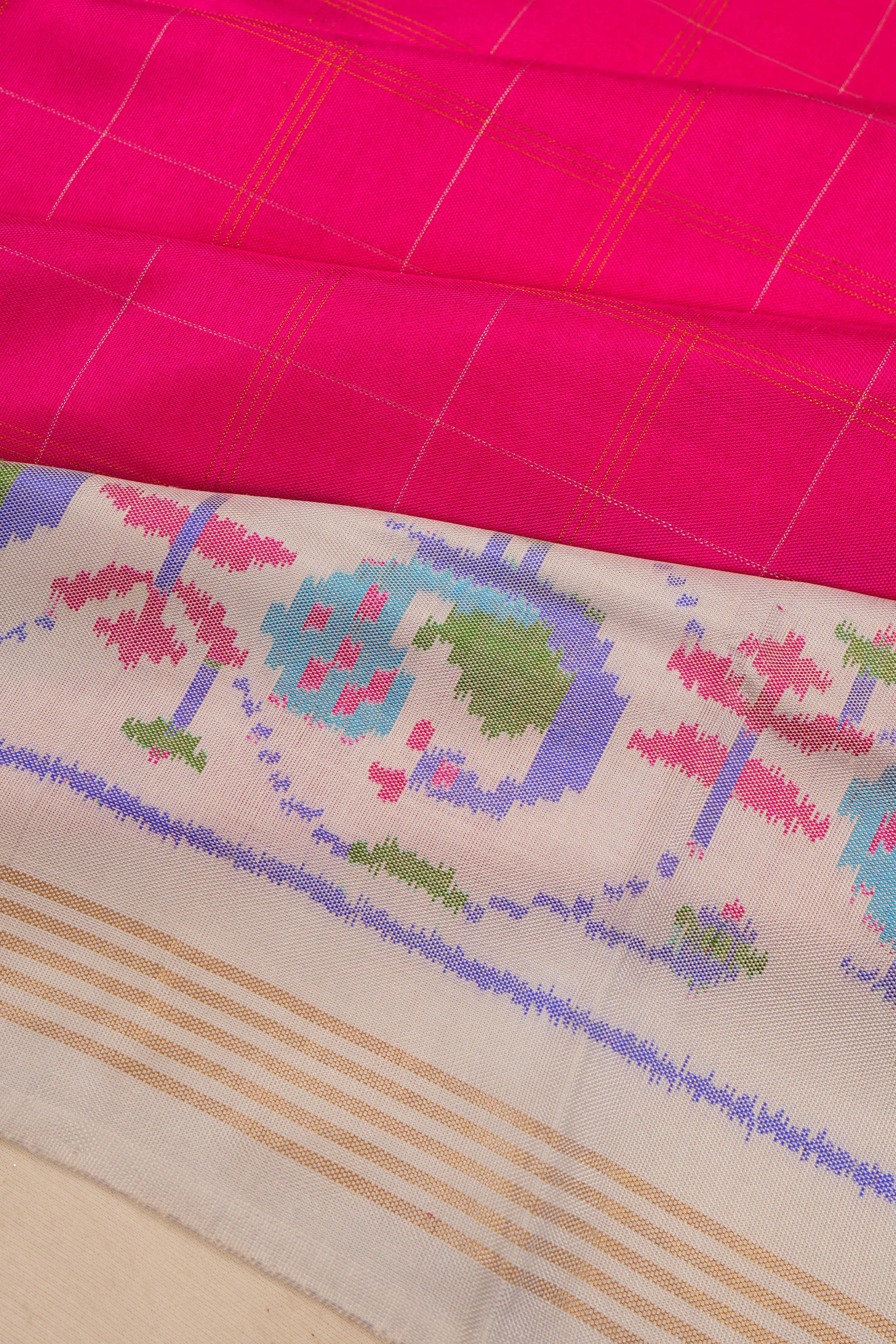 Pochampally Silk Ikat Plain Pink Saree