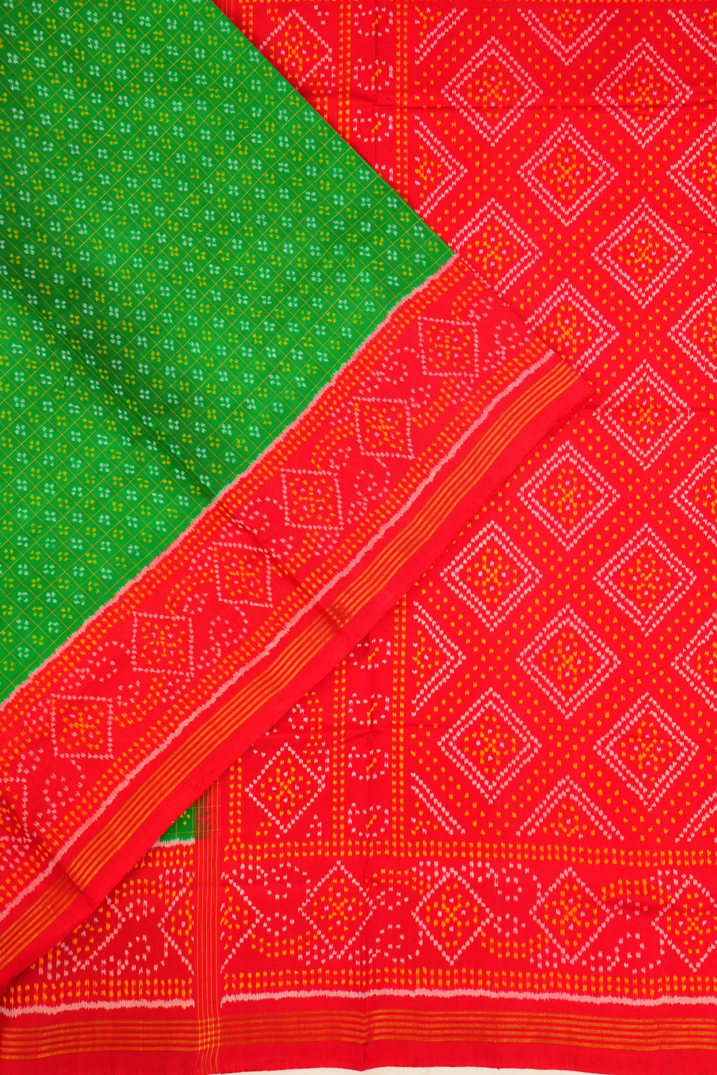 Pochampally Silk Ikat Checks And Butta Green Saree