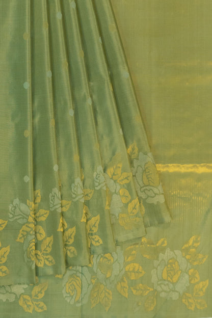 Uppada Silk Jamdani Butta Pista Green Saree
