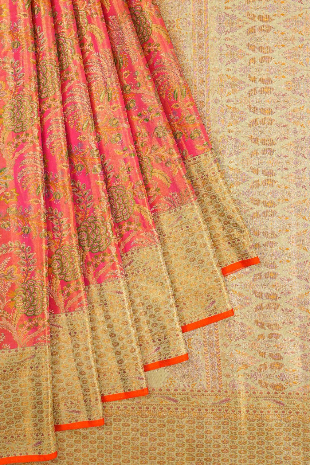Kanchipuram Silk Tissue Brocade Pink Saree