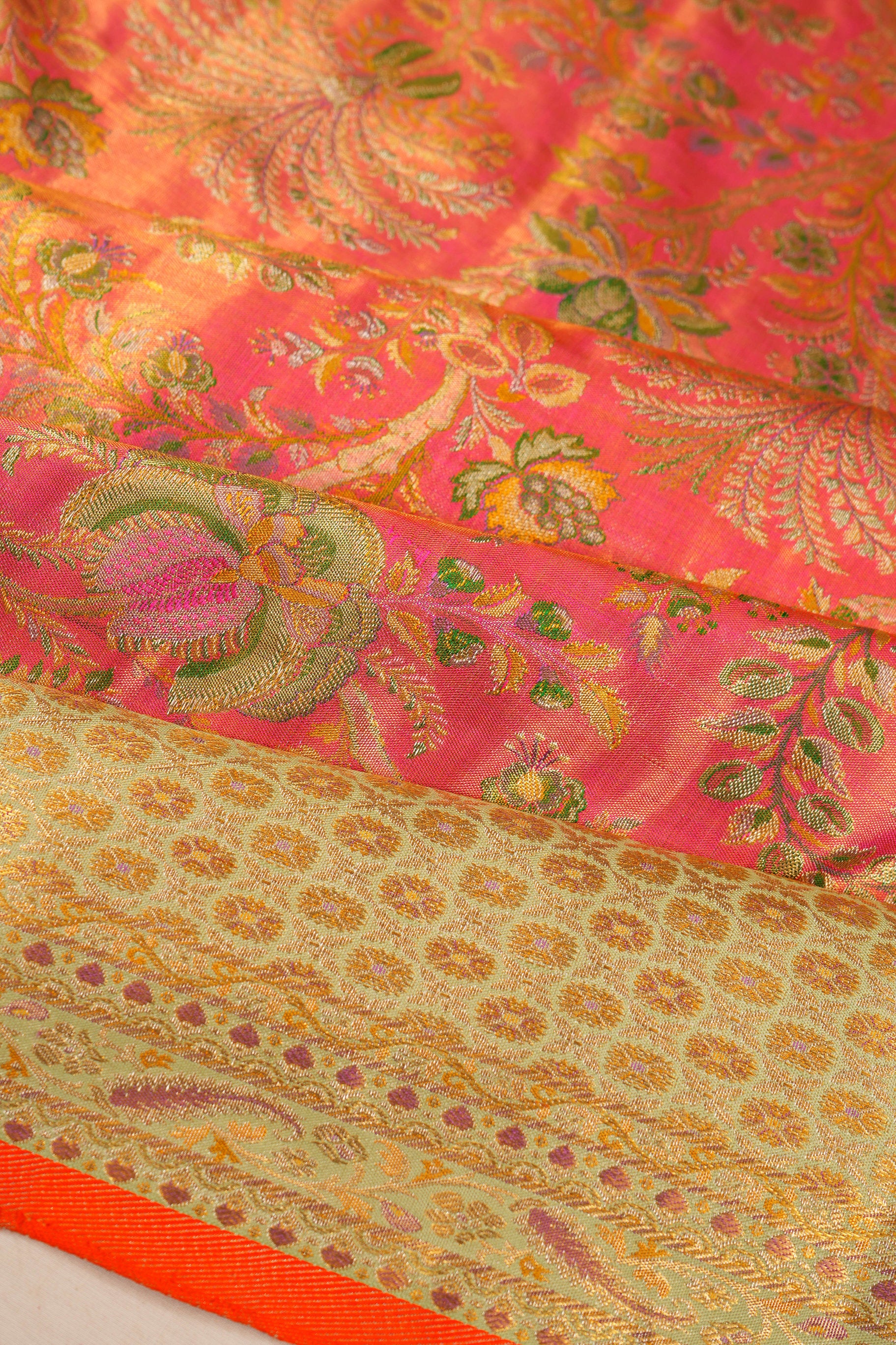 Kanchipuram Silk Tissue Brocade Pink Saree
