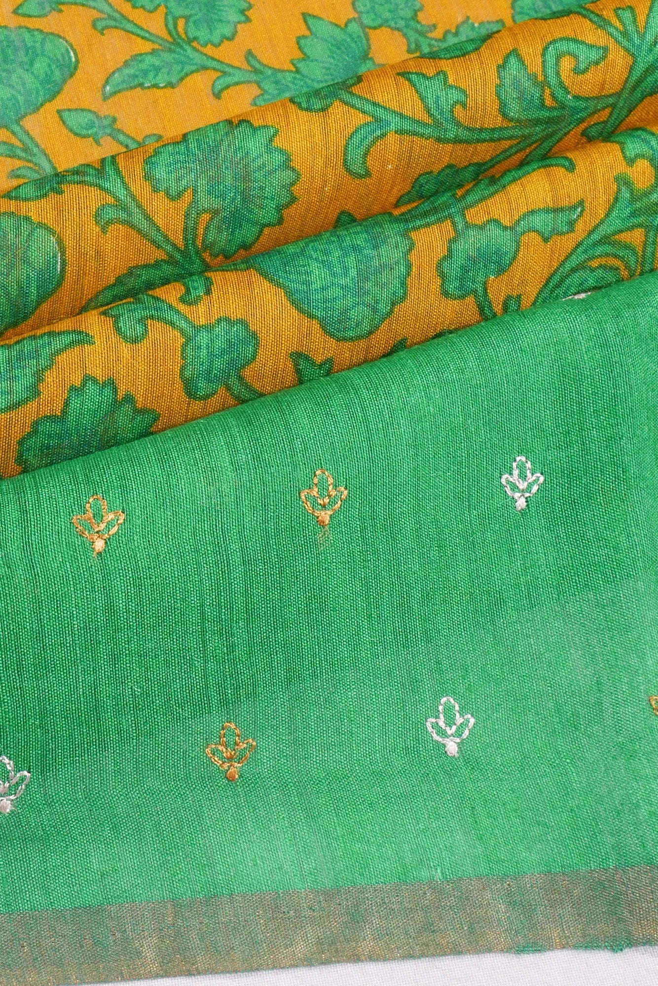 Tussar Floral Printed Yellow Saree