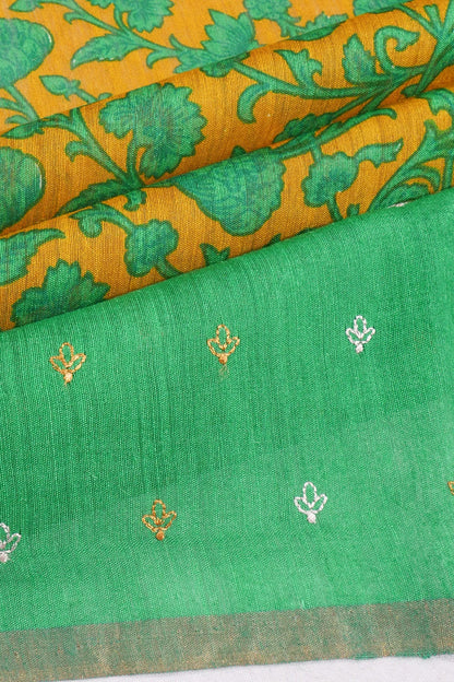 Kankatala Tussar Floral Printed Yellow Saree g2