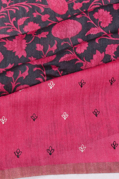 Kankatala Tussar Floral Printed Black Saree g2