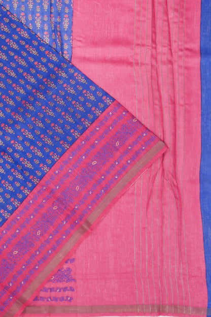 Kankatala Tussar Floral Printed Royal Blue Saree g2