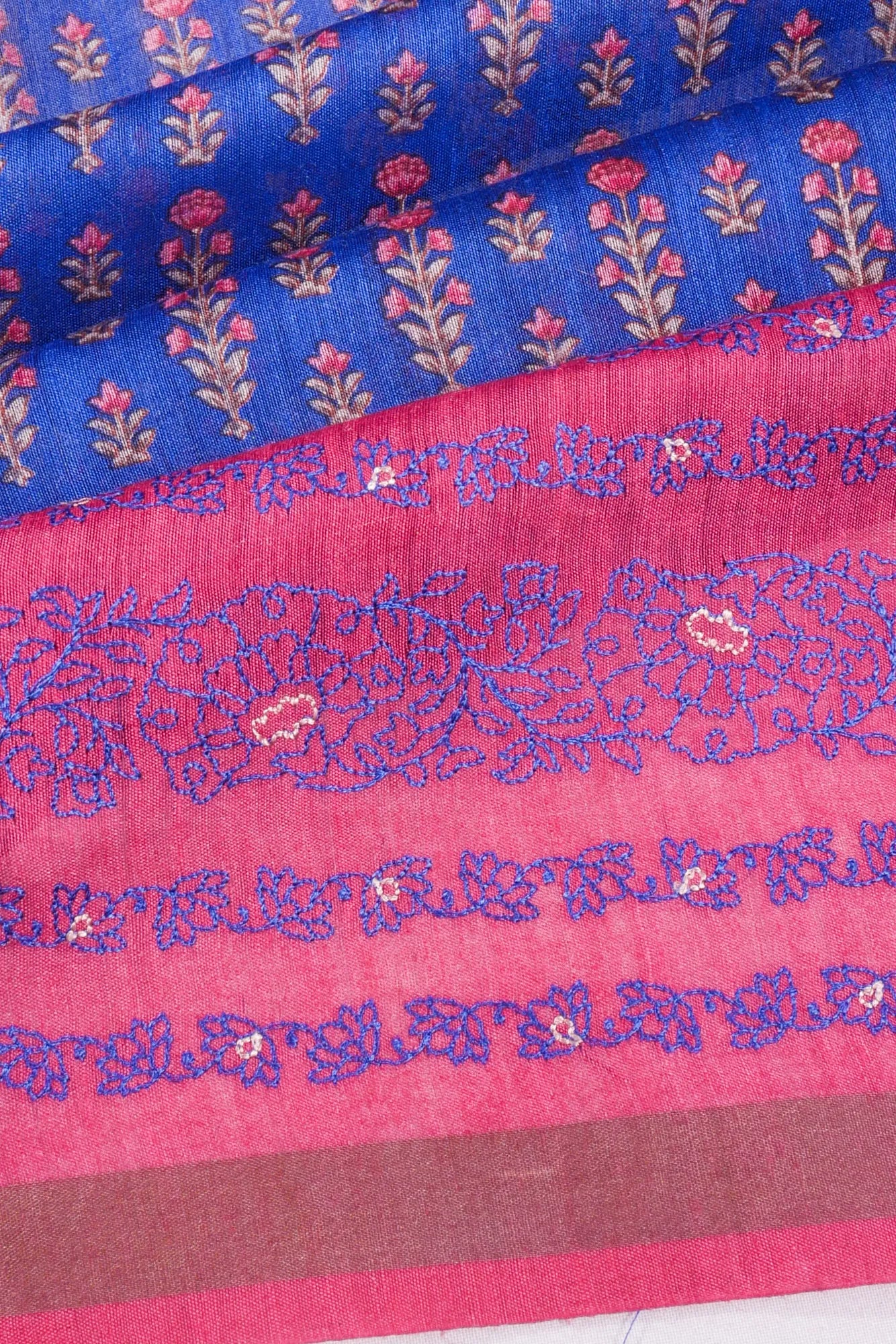 Kankatala Tussar Floral Printed Royal Blue Saree g2