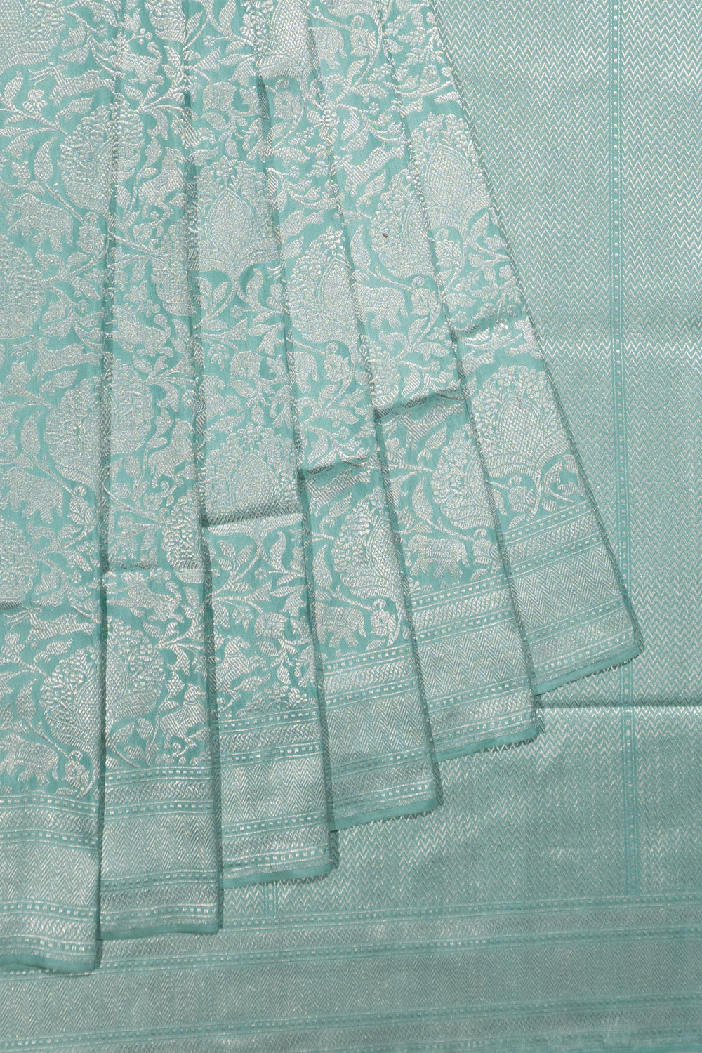 Banarasi Silk Shikargah Jaal Sky Blue Saree 1214905608