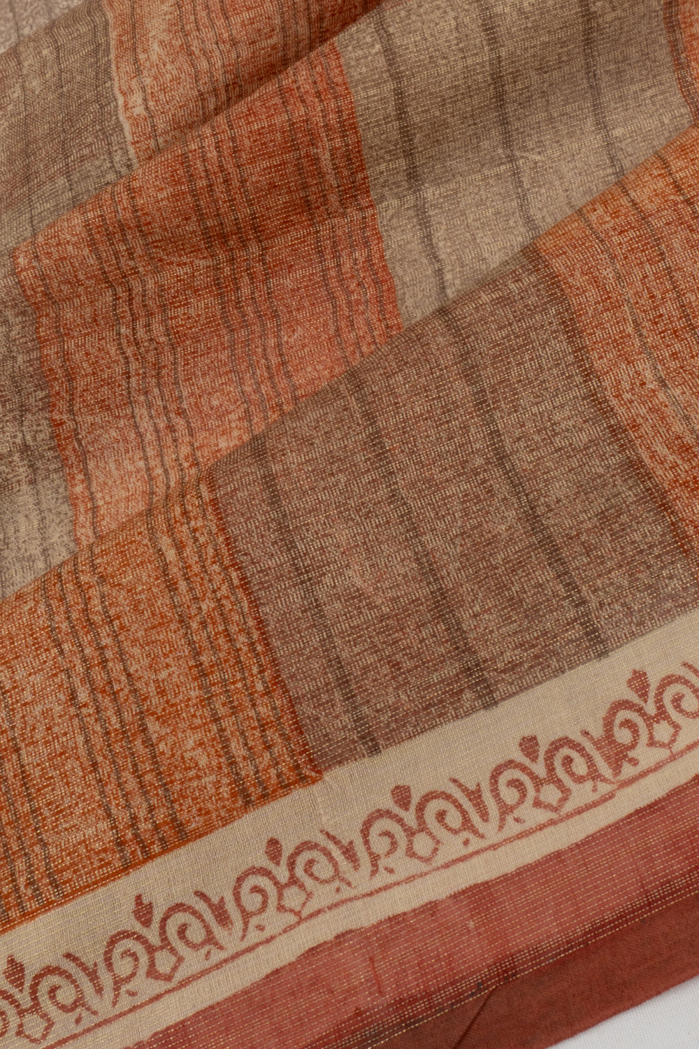 Chanderi Cotton Tissue Half And Half Brown And Grey Saree