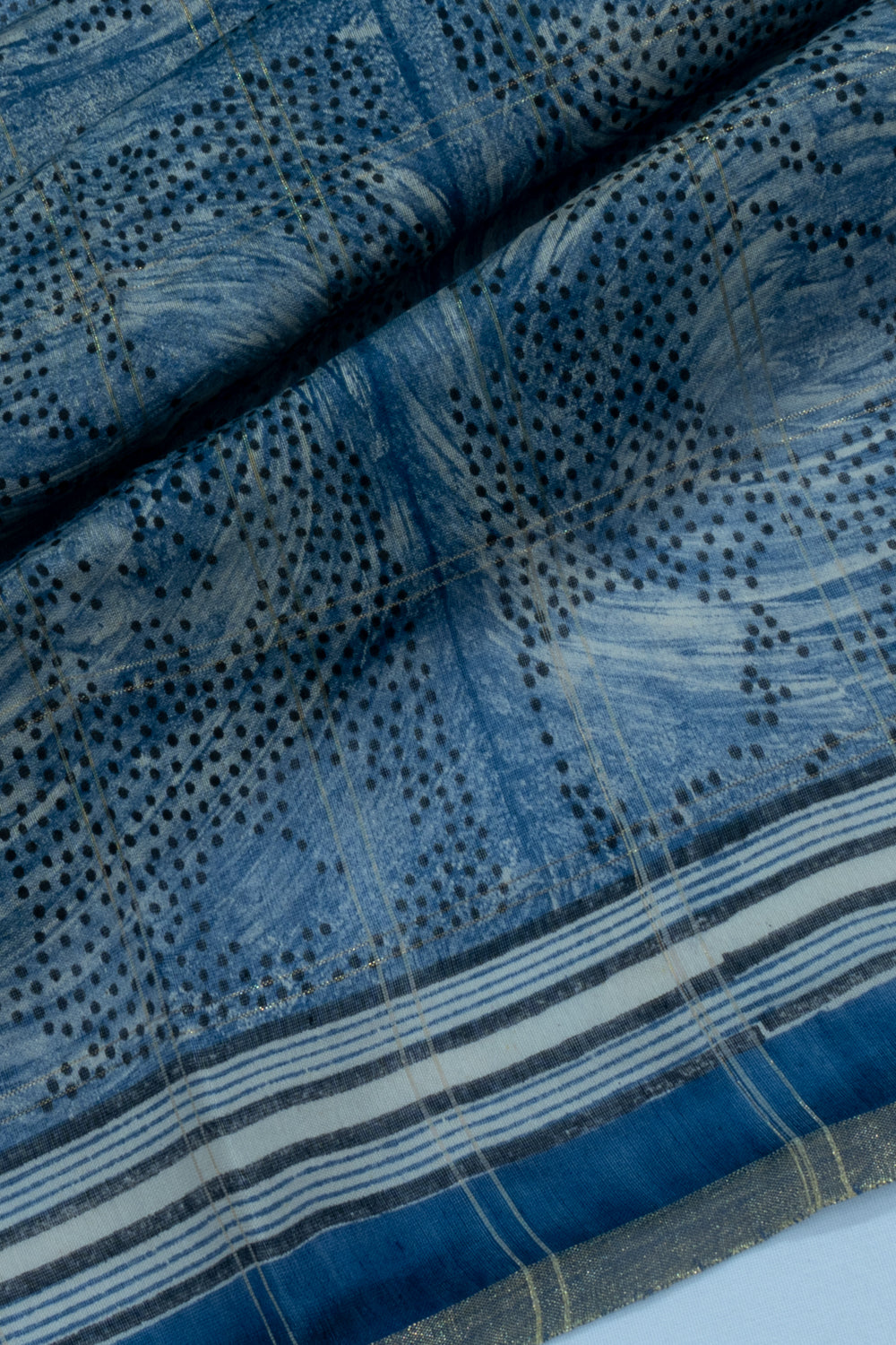 Chanderi Cotton Checks And Printed Royal Blue Saree