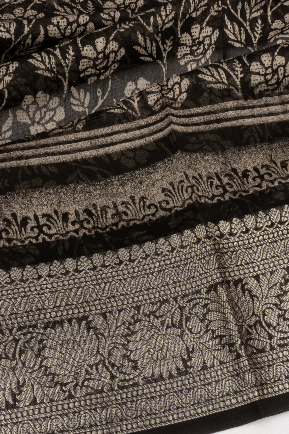 Chanderi Cotton Floral Printed Black Saree 1214905733