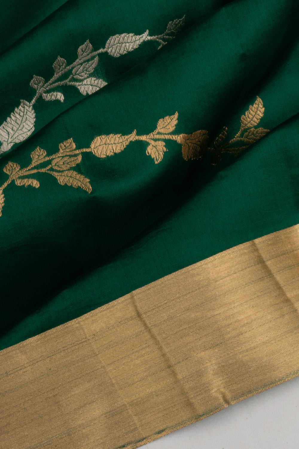 Banarasi Katan Silk Half And Half Jaal And Butta Dark Green Saree