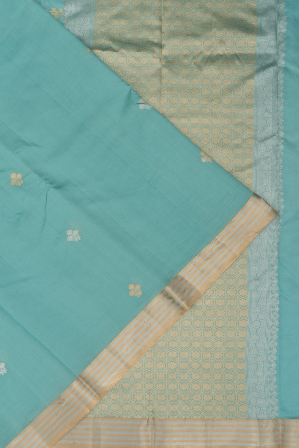 Banarasi Katan Silk Half And Half Jaal And Butta Sky Blue Saree 1214905770