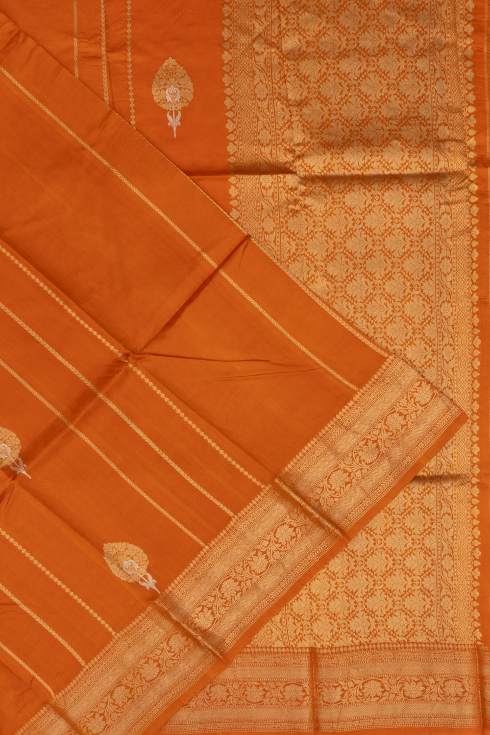Banarasi Katan Silk Vertical Lines And Butta Mustard Yellow Saree