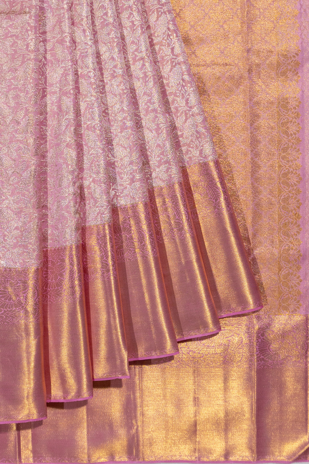 Kanchipuram Silk Tissue Brocade Lavender Saree 1214905903