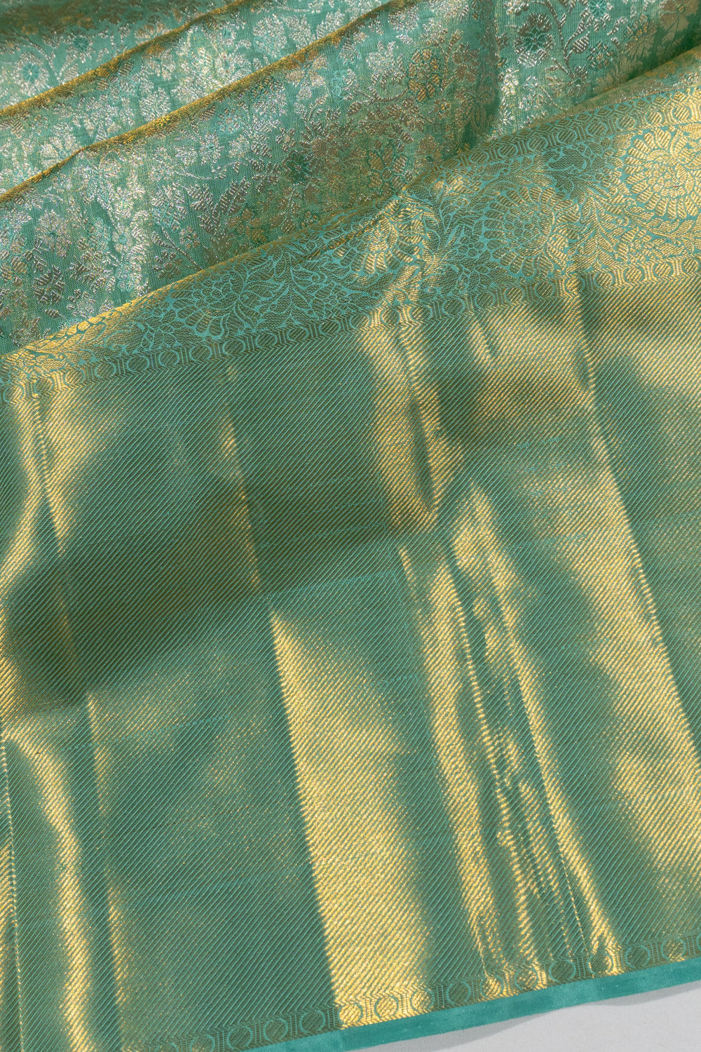 Kanchipuram Silk Tissue Brocade Green Saree 1214905905