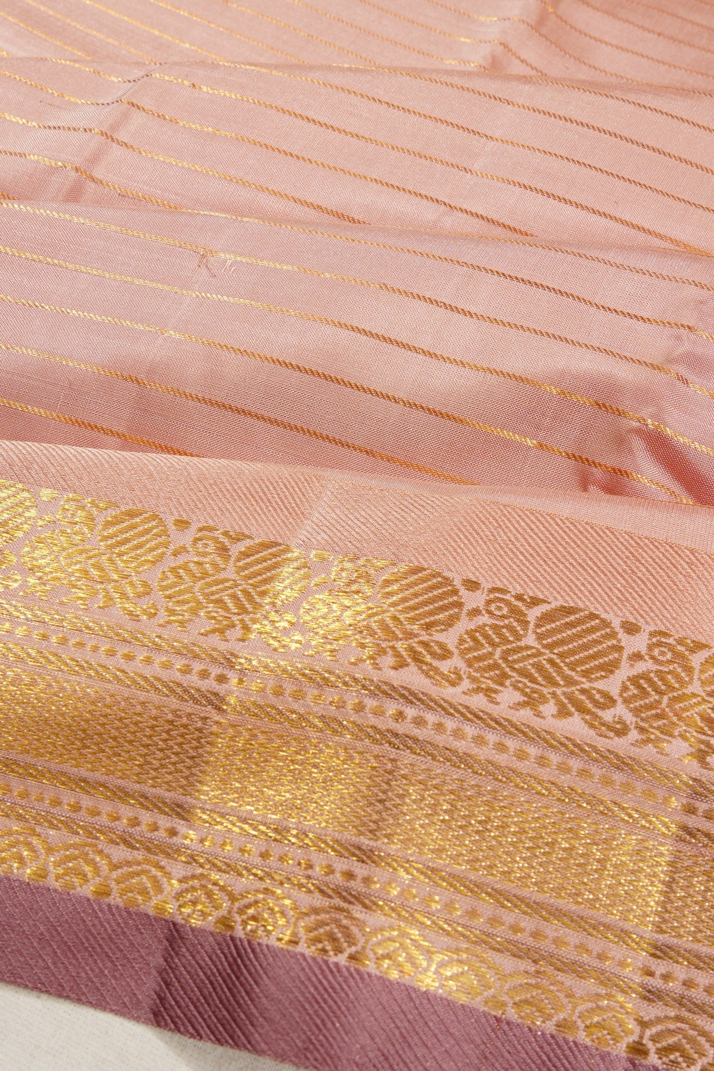 Kanchipuram Silk Horizontal Lines Peach Saree