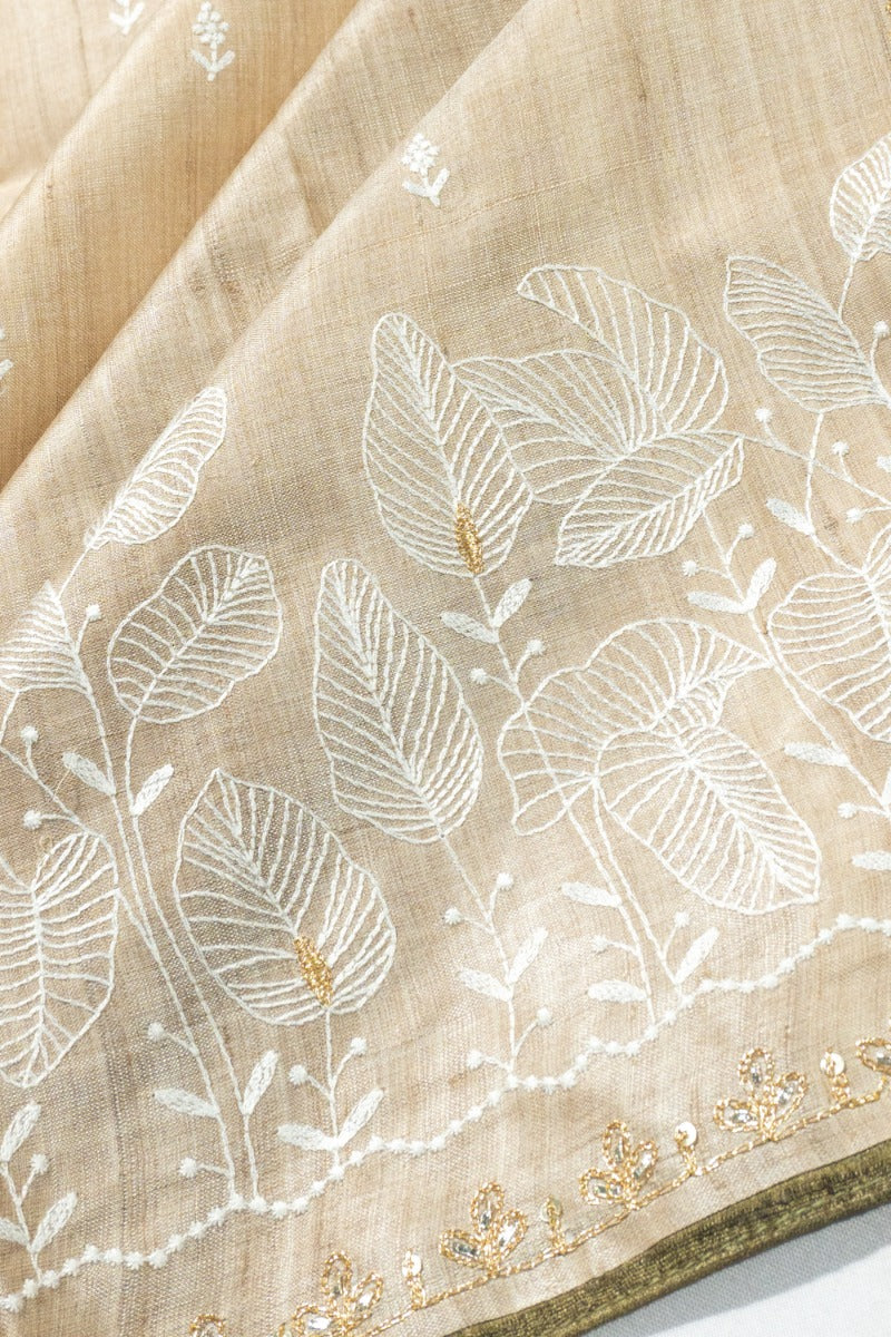 Bhagalpuri Tussar Butta Beige Saree 1214906994