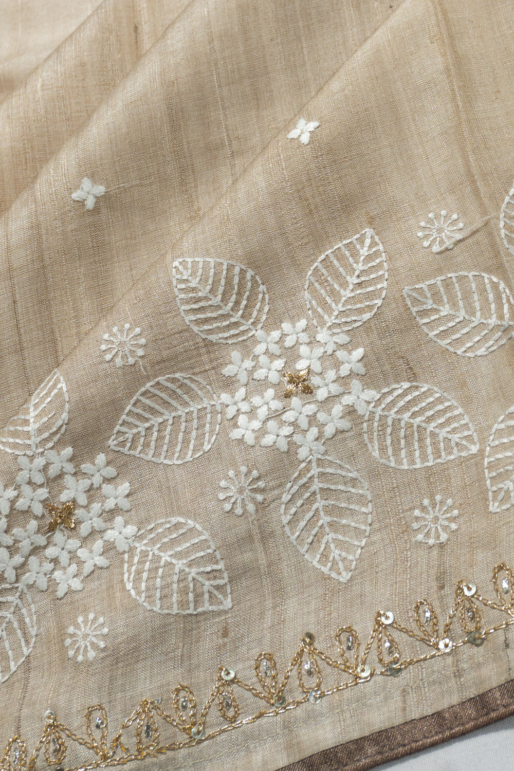 Bhagalpuri Tussar Butta Beige Saree