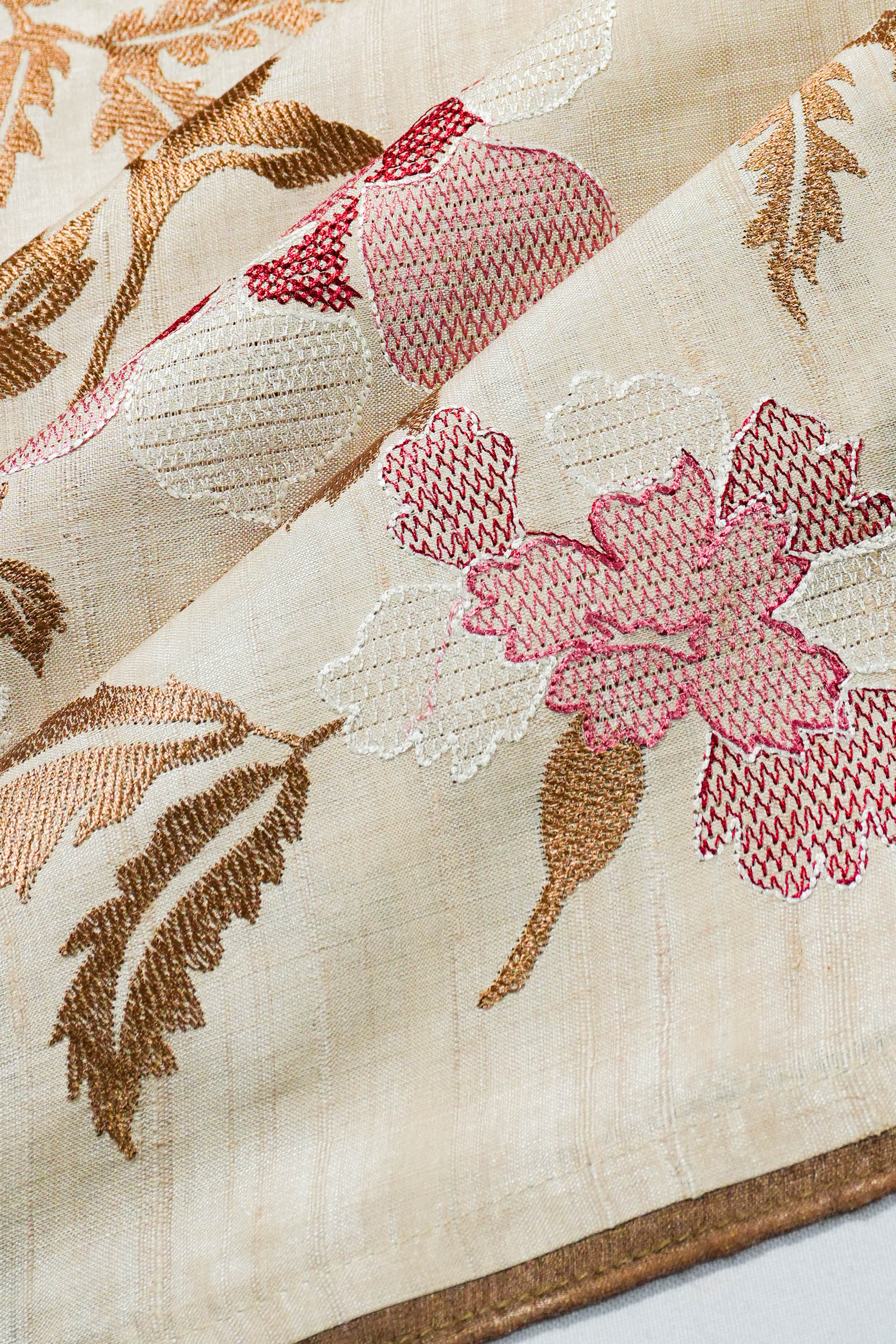 Bhagalpuri Tussar All Over Floral Embroidery Beige Saree 1214907001