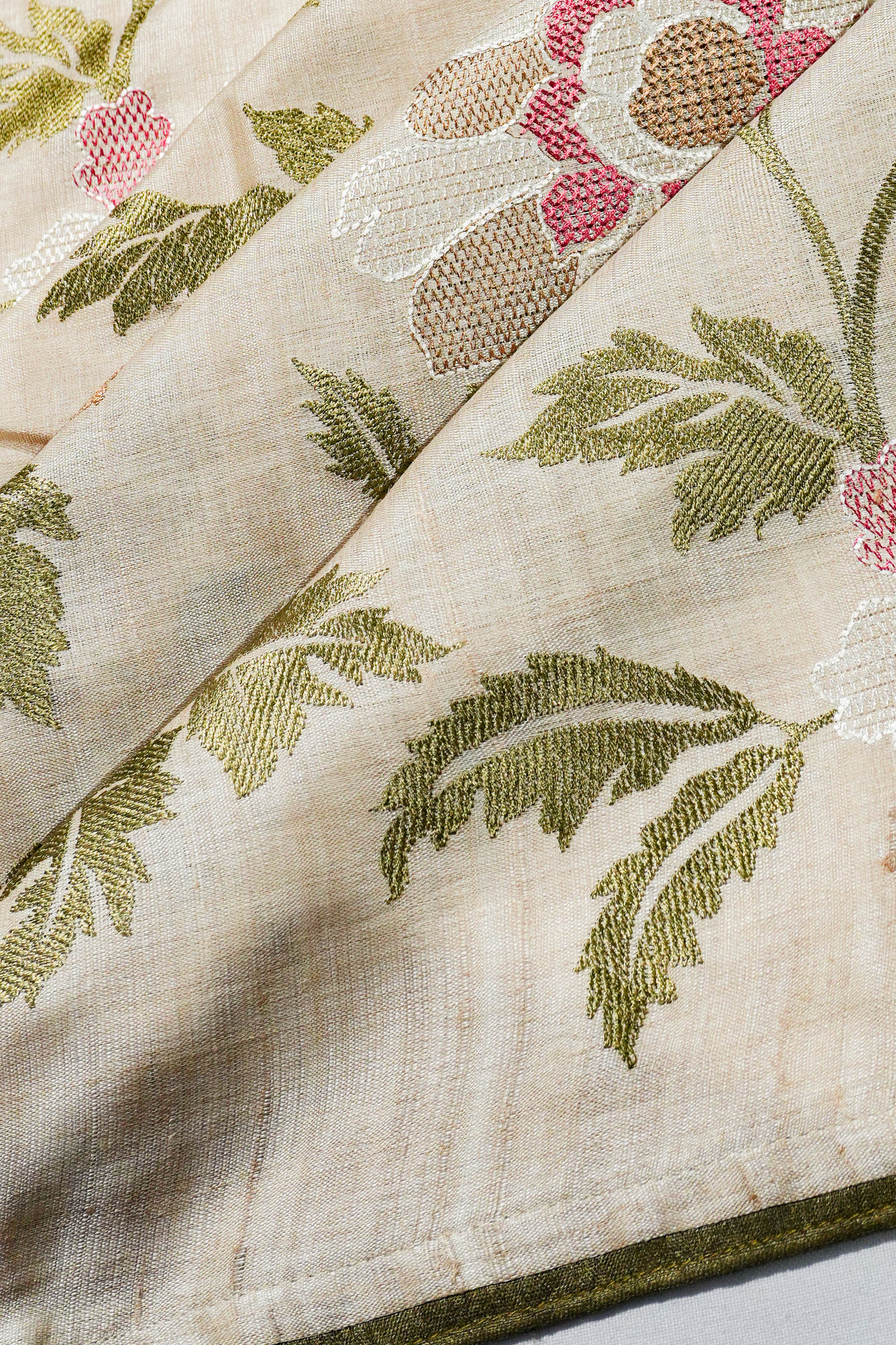 Bhagalpuri Tussar All Over Floral Embroidery Beige Saree 1214907002