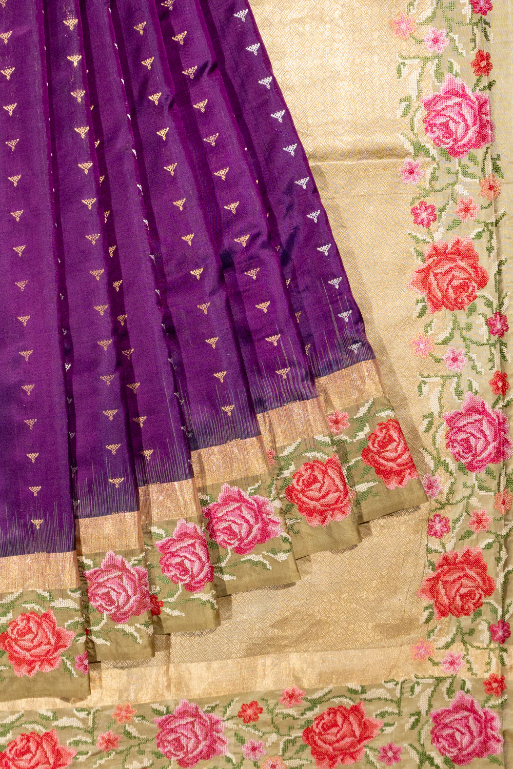 Chanderi Silk Butta Purple Saree With Embroidery Border 1214907588