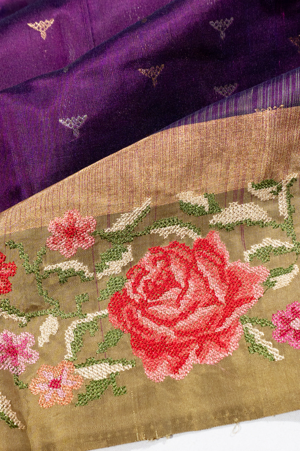 Chanderi Silk Butta Purple Saree With Embroidery Border 1214907588