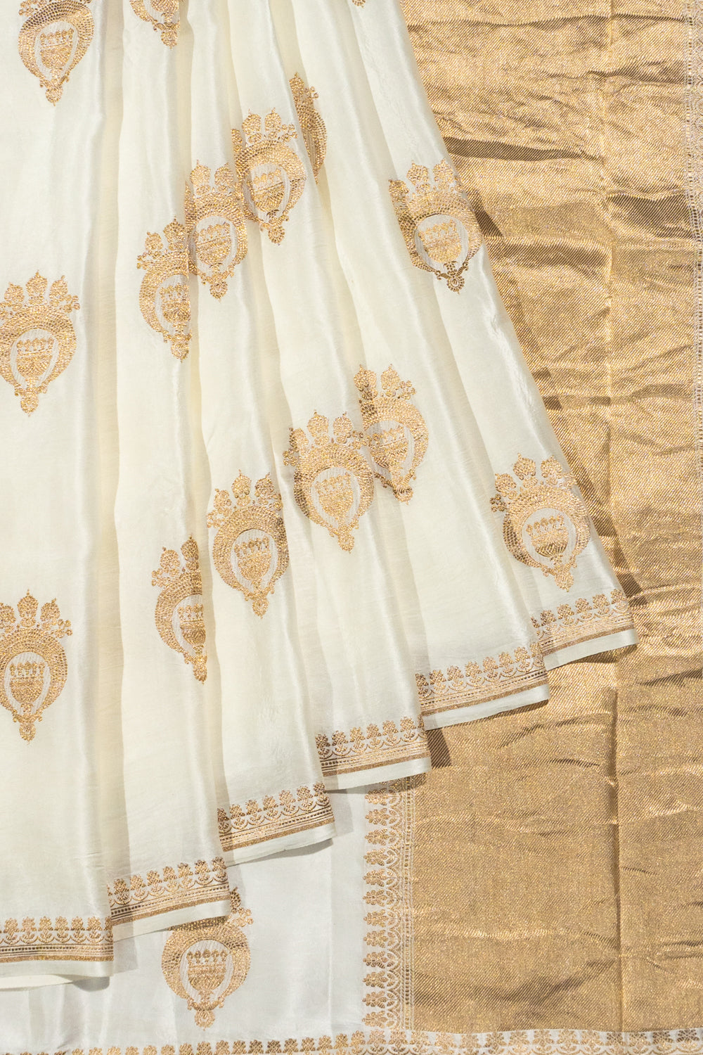 Banarasi Satin Butta White Saree 1214908573