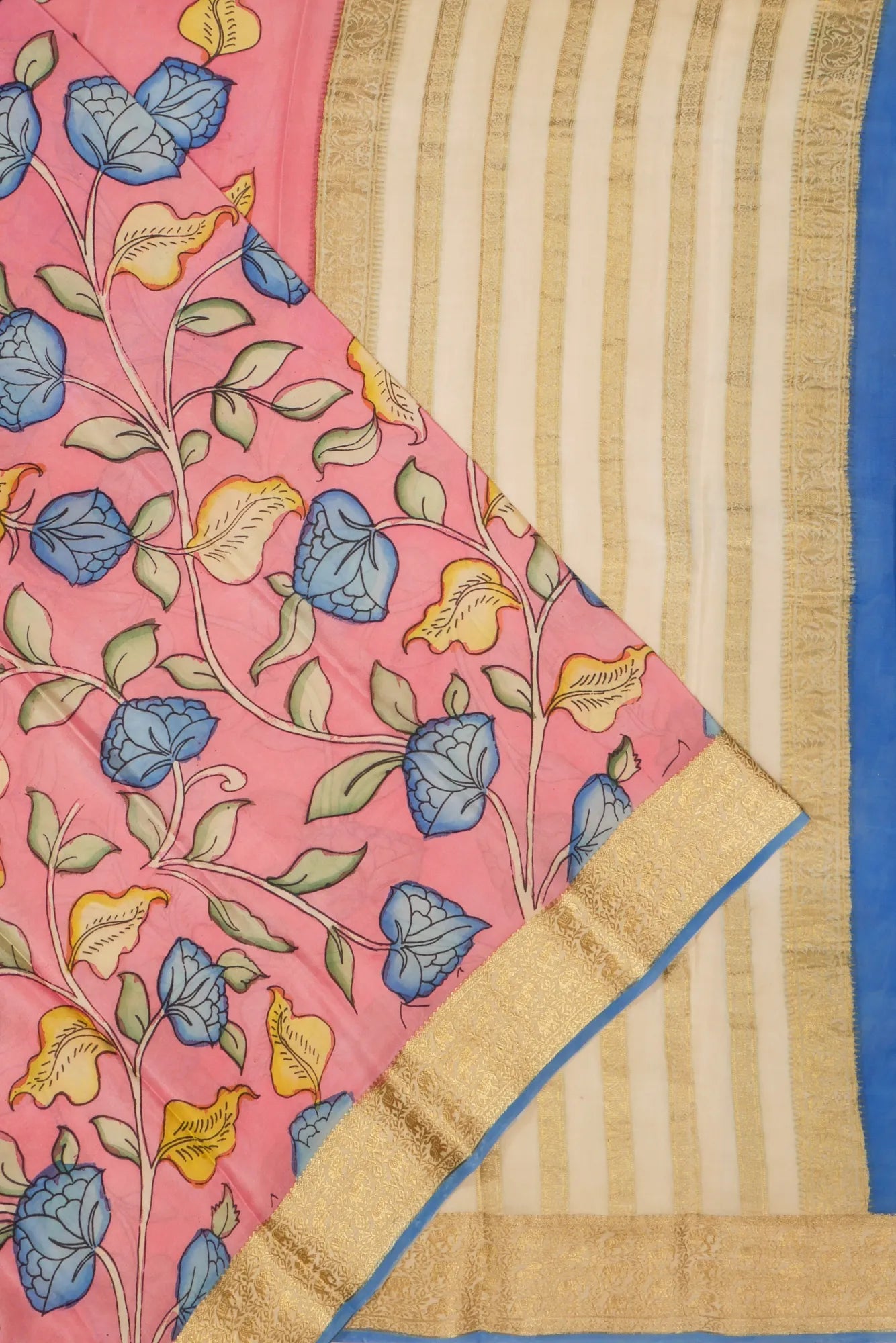 Mysore Silk Kalamkari Handpainted Peach Saree