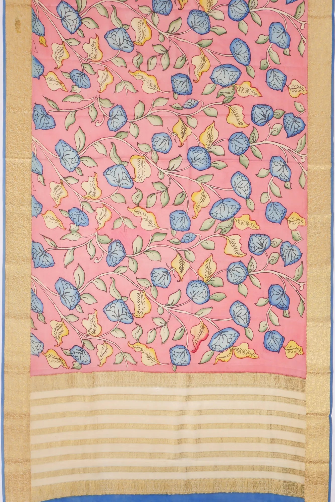 Kankatala Kanchipuram Silk Kalamkari Handpainted Peach Saree g2