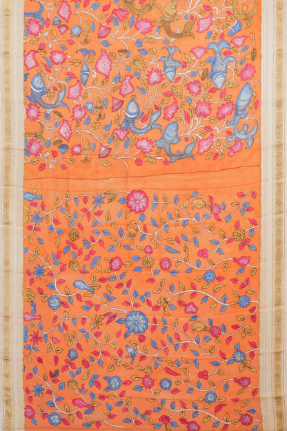 Kankatala Georgette Kalamkari Handpainted Orange Saree g2