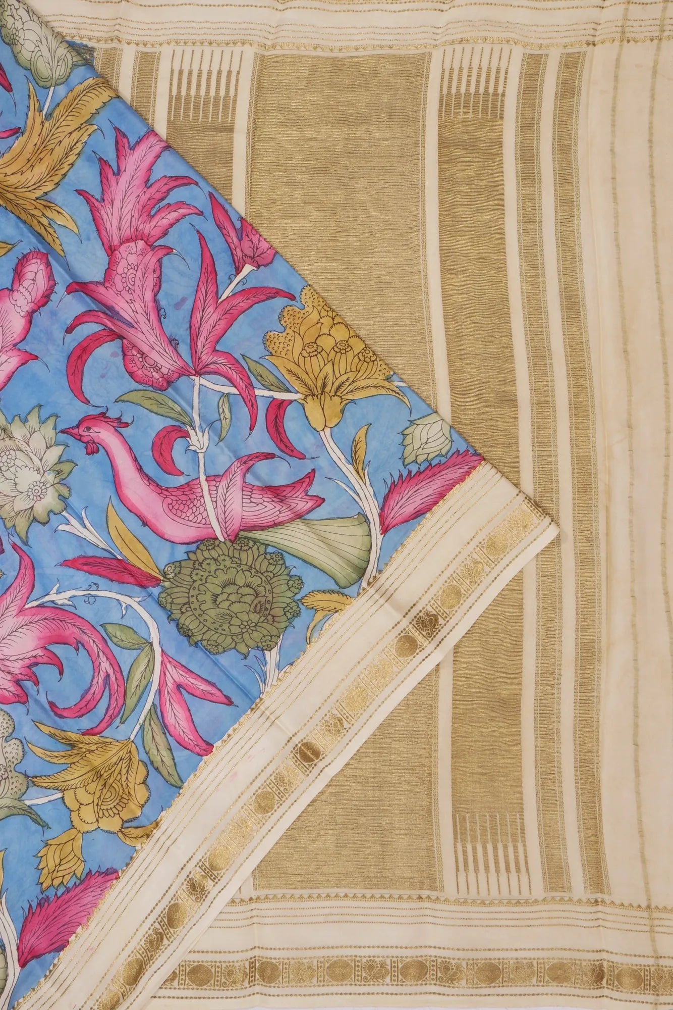 Kankatala Georgette Kalamkari Handpainted Blue Saree g2