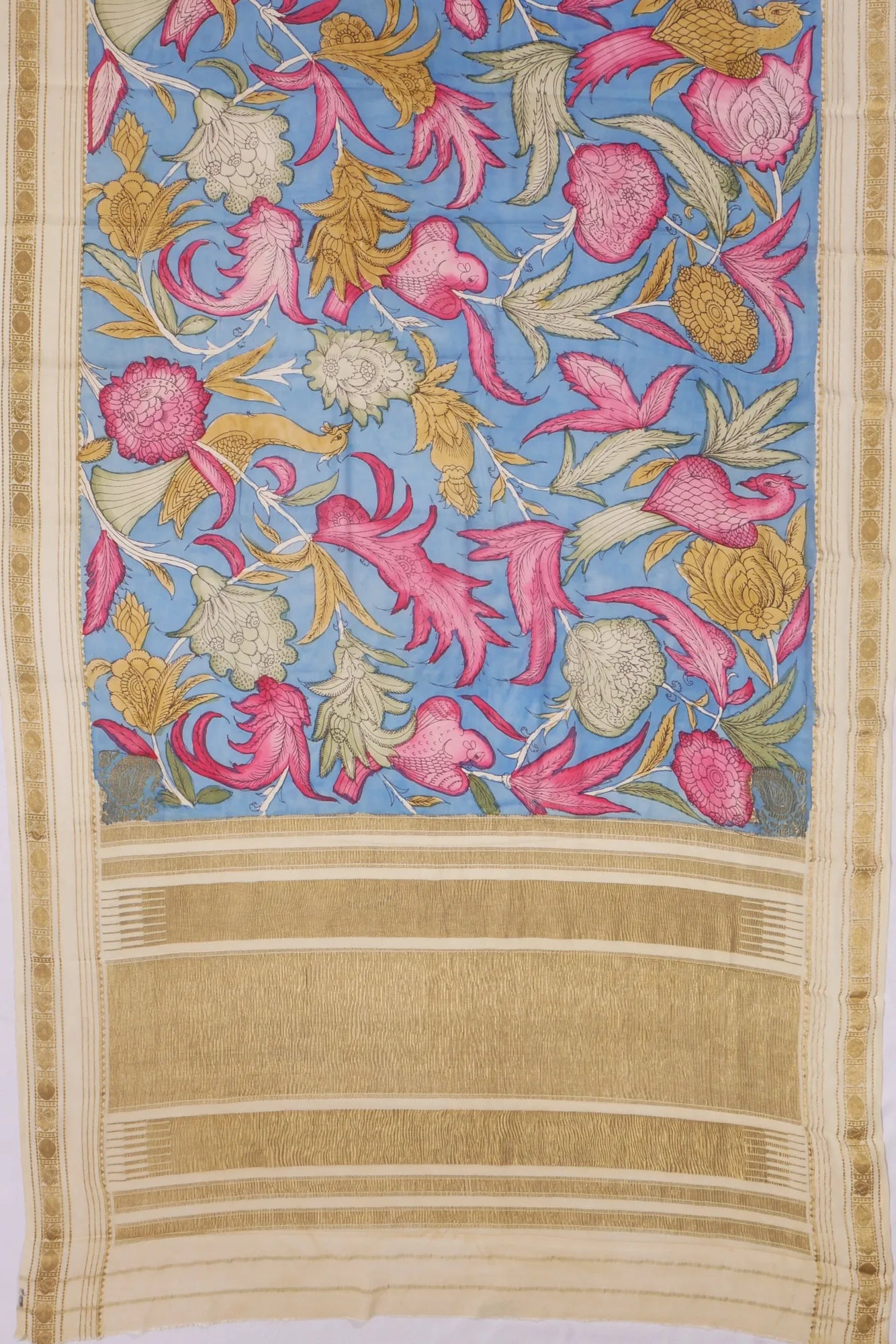 Kankatala Georgette Kalamkari Handpainted Blue Saree g2