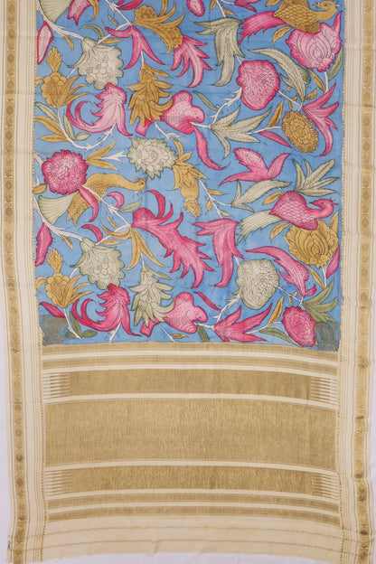 Kankatala Georgette Kalamkari Handpainted Blue Saree g2