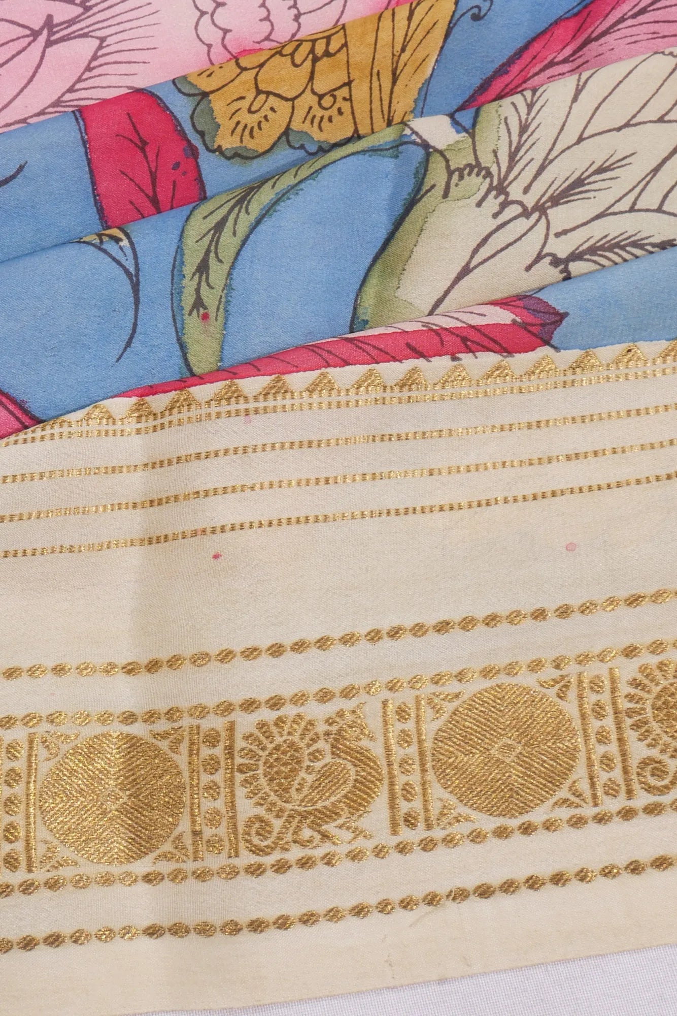 Mysore Silk Kalamkari Handpainted Blue Saree