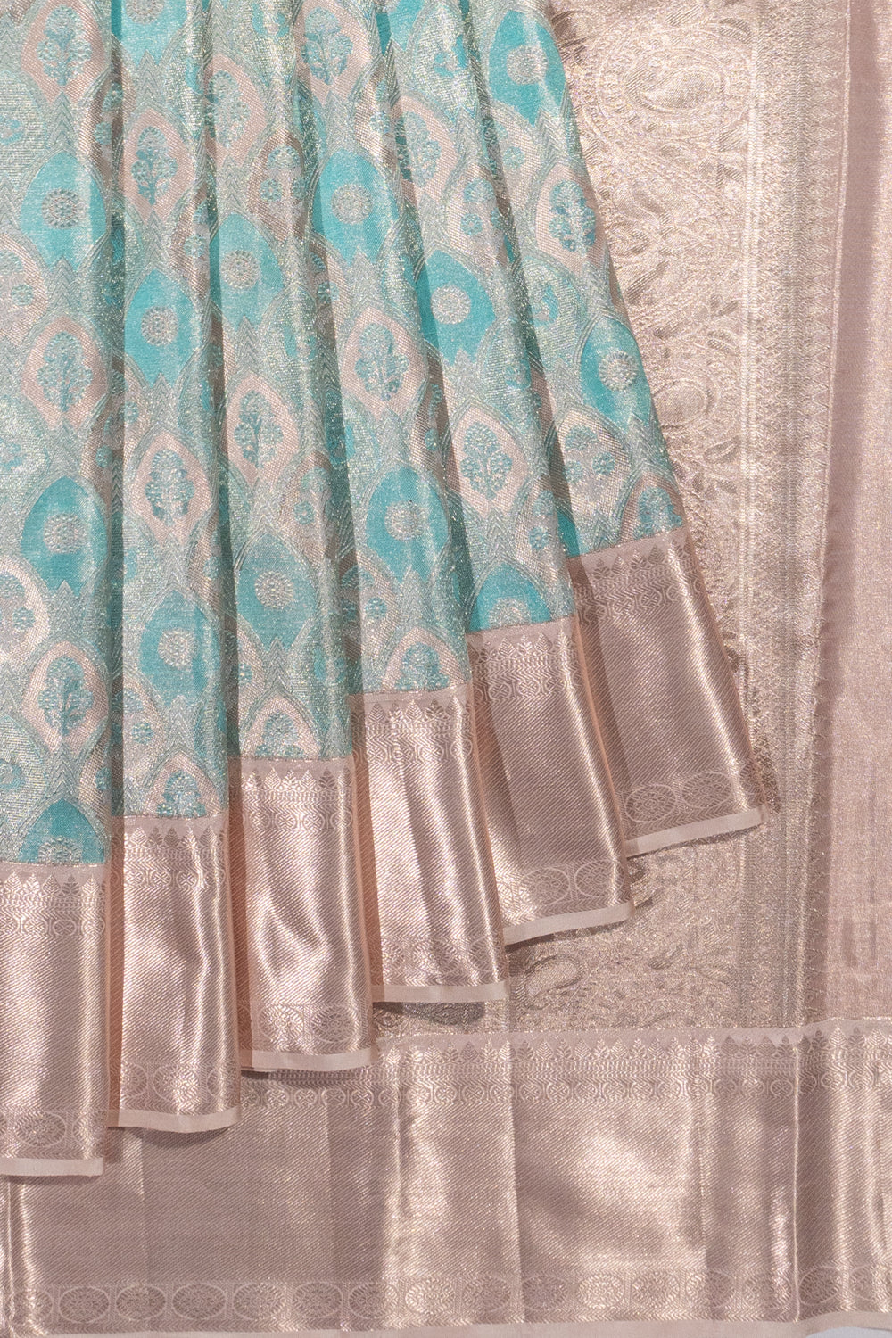 Kanchipuram Silk Tissue Brocade Sky Blue Saree 1214914516