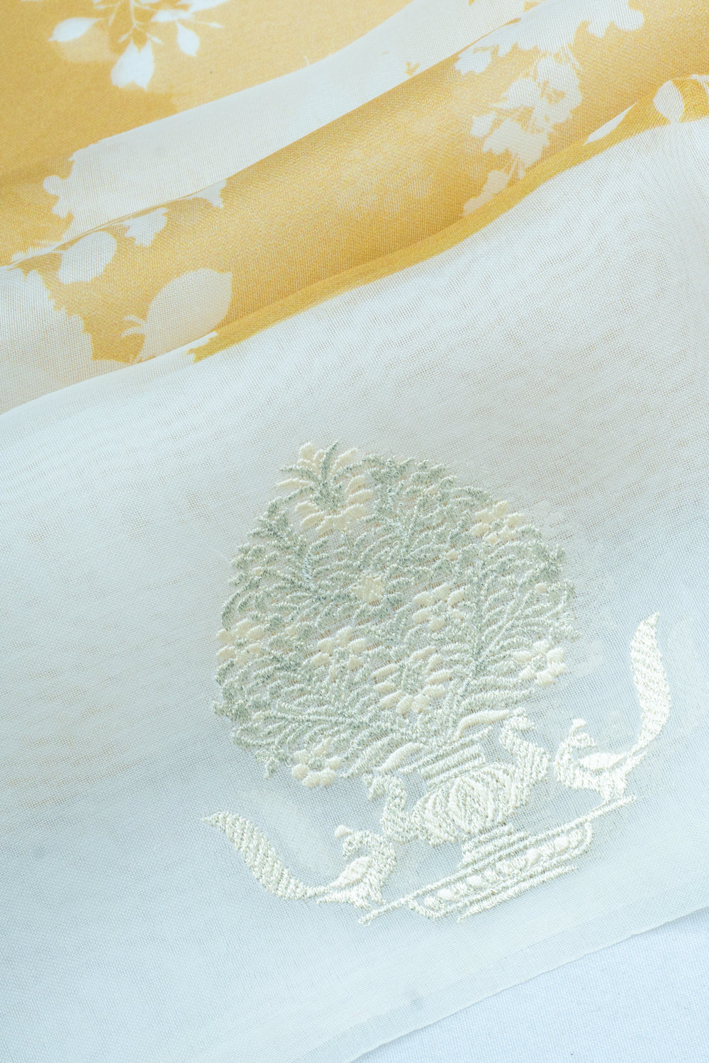 Organza Floral Printed Mustard Yellow Saree