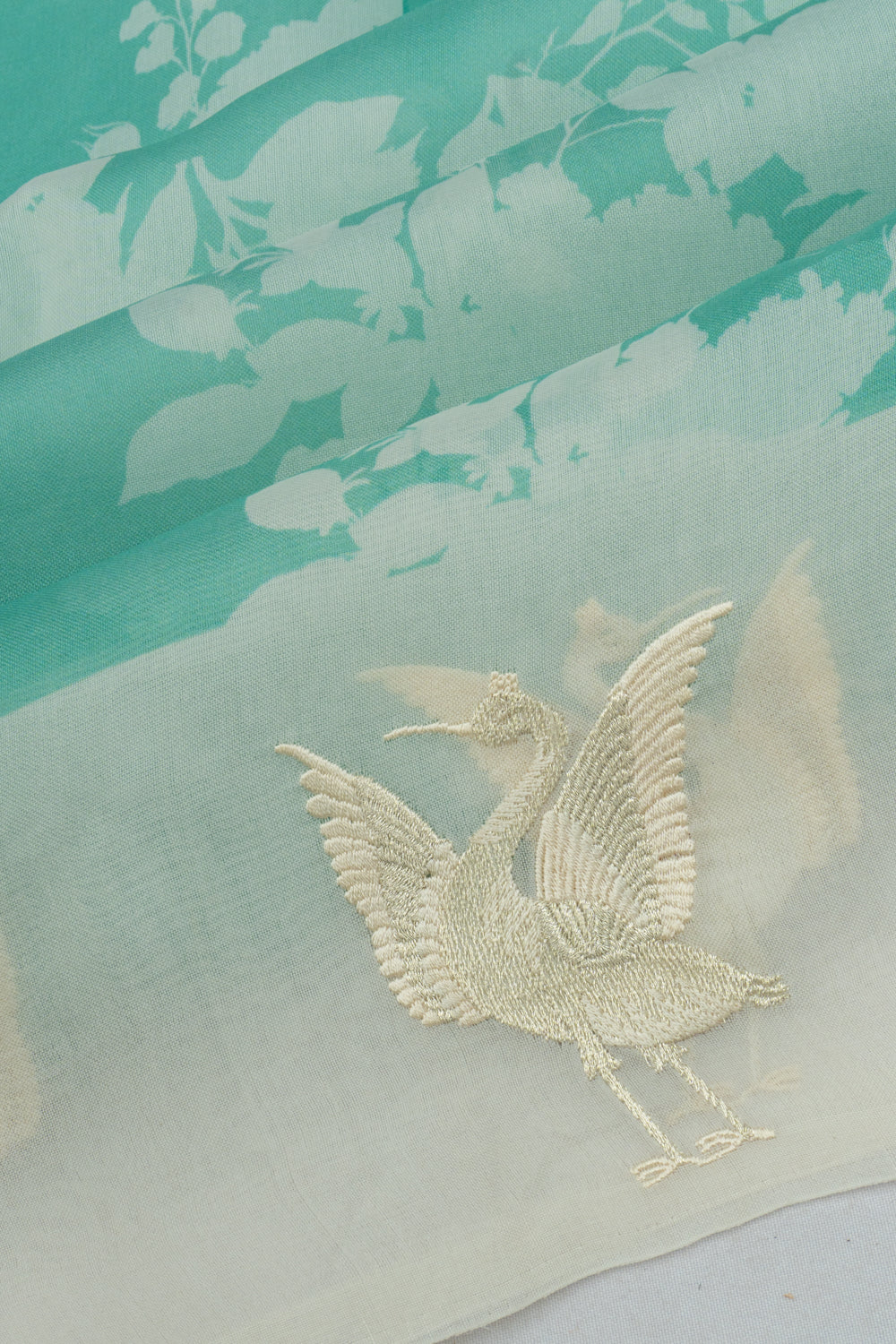 Organza Floral Printed Sea Green Saree