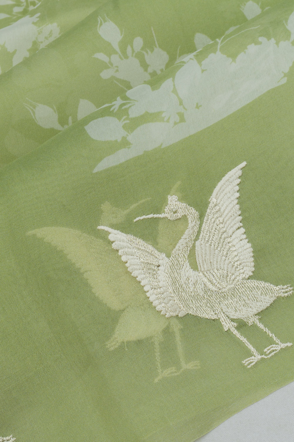 Organza Floral Printed Green Saree