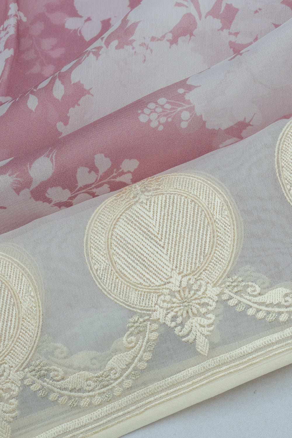 Organza Floral Printed Purple Saree