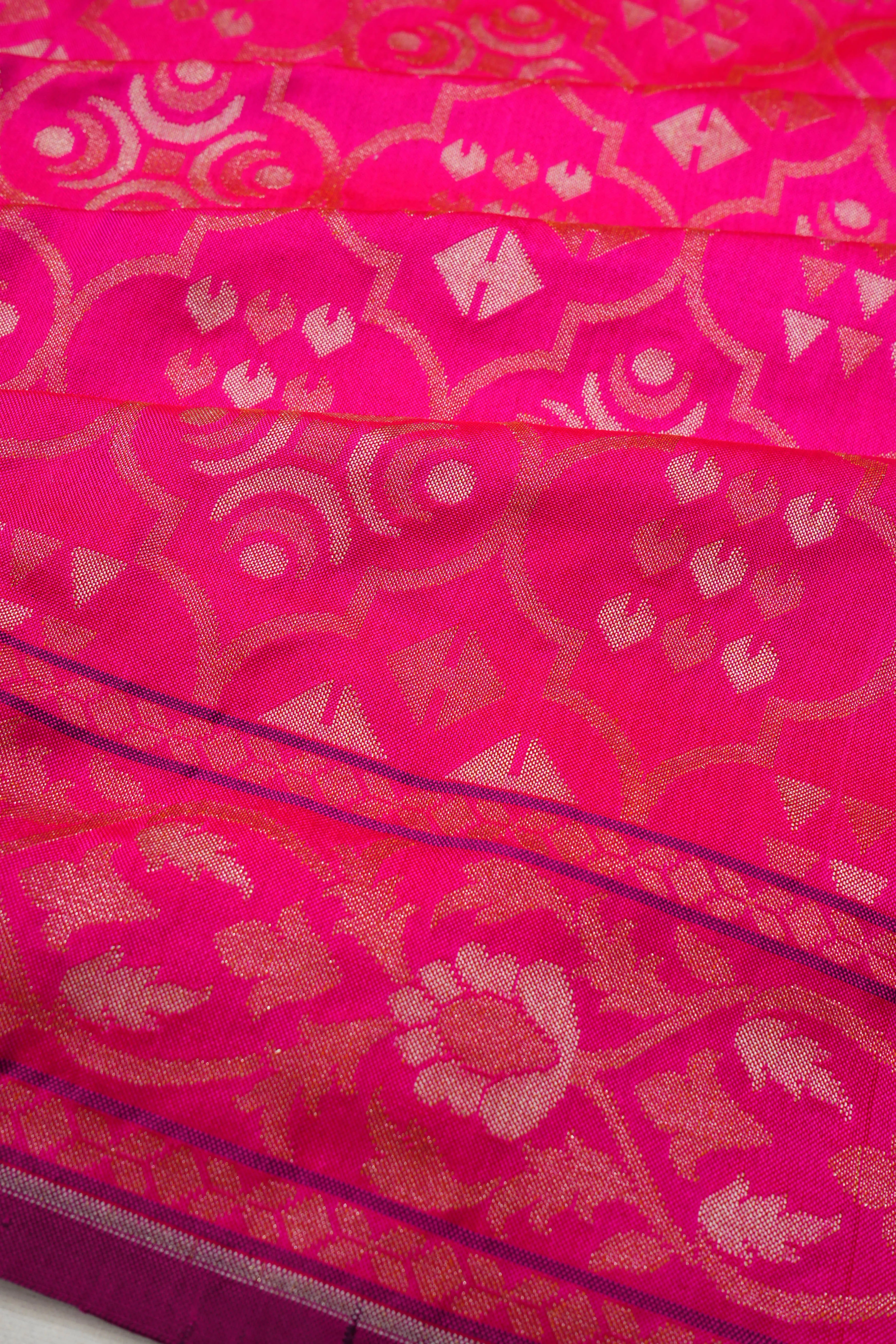 Banarasi Silk Jamdani Jaal Rani Pink Saree