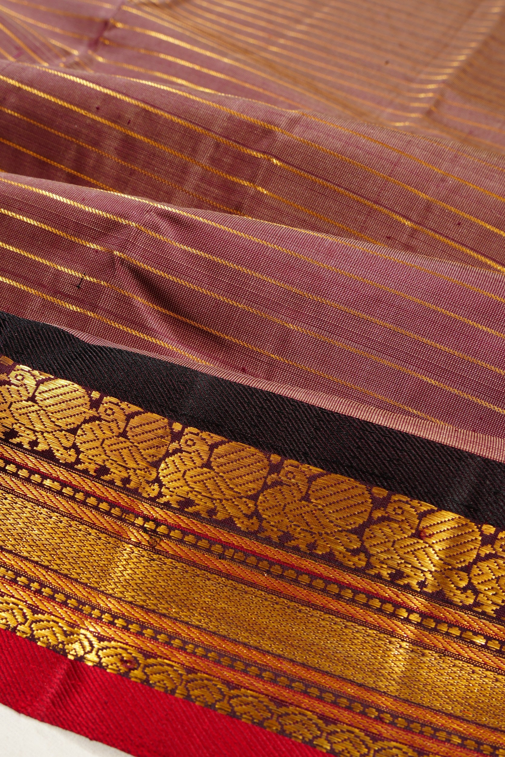 Kanchipuram Silk Horizontal Lines Choco Brown Saree