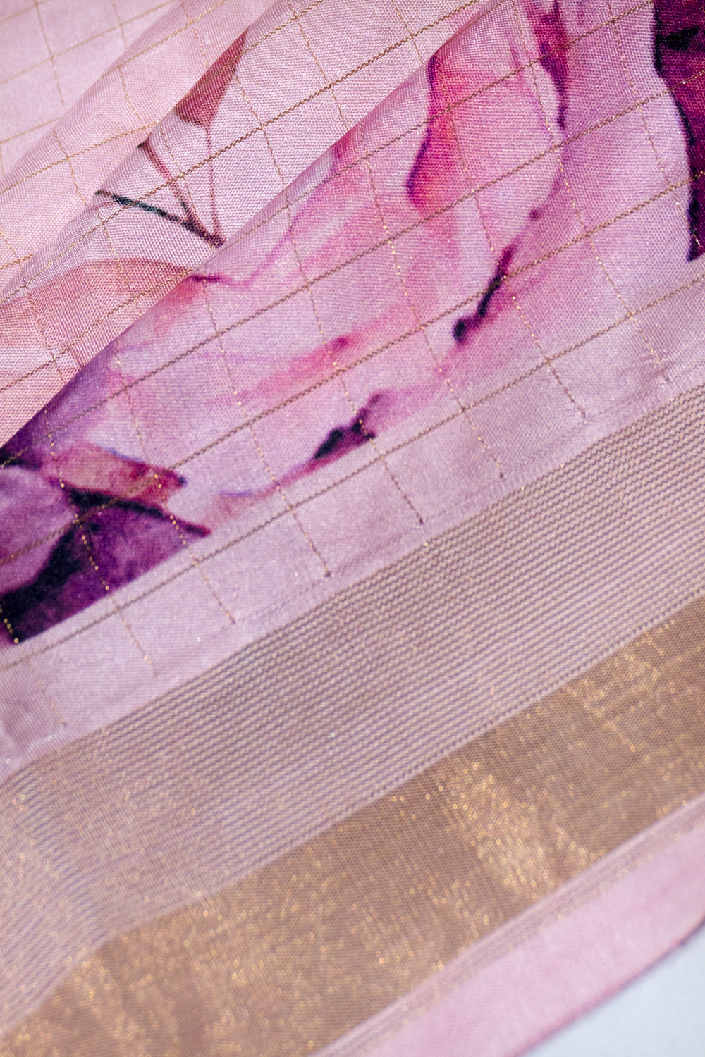 Banarasi Katan Silk Checks And Floral Printed Pink Saree 1214921046