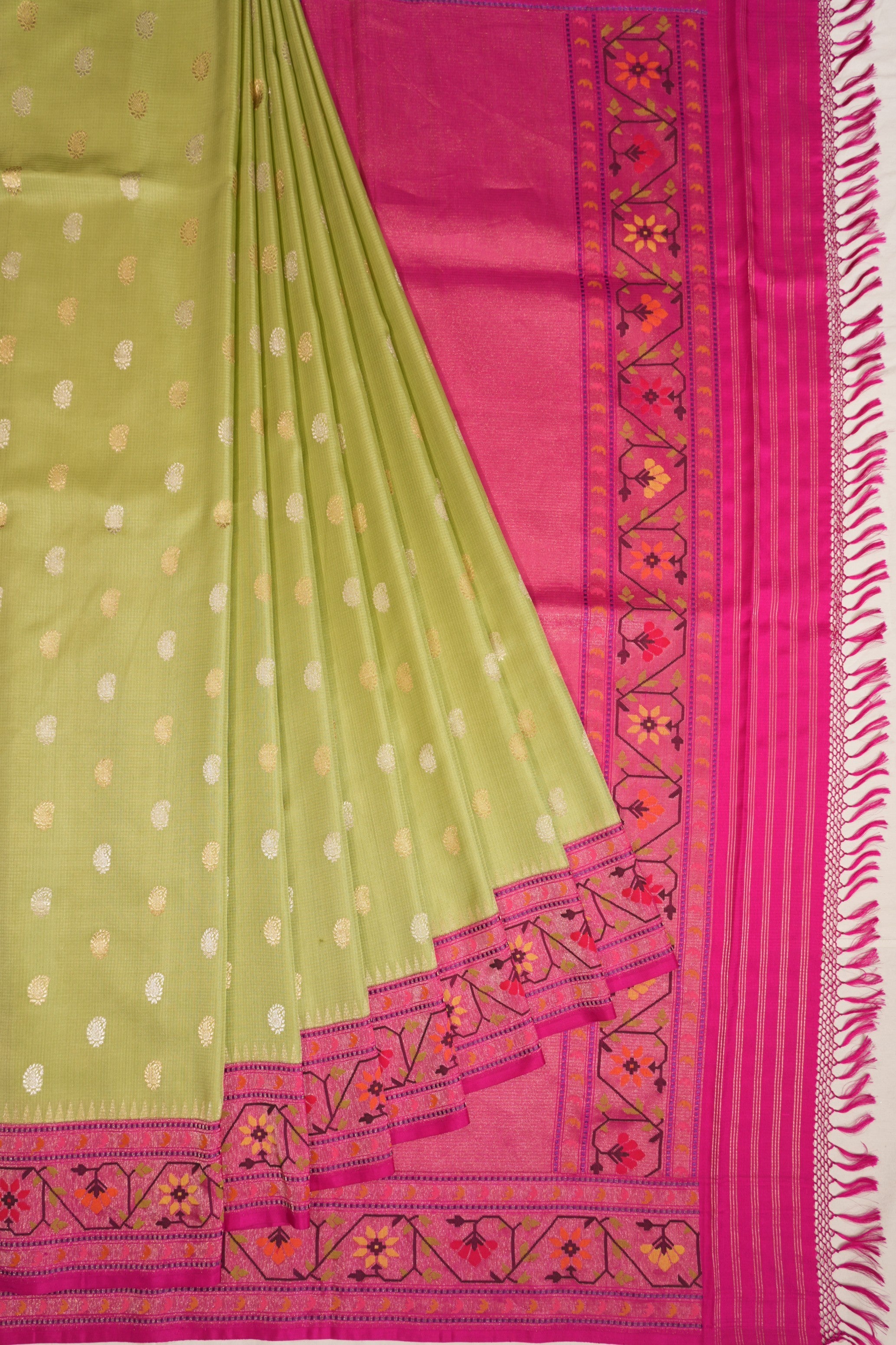 Banarasi Silk Butta Pista Green Saree