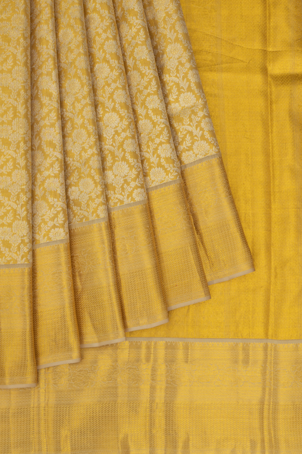 Kanchipuram Silk Tissue Jaal Gold Saree 1214925698