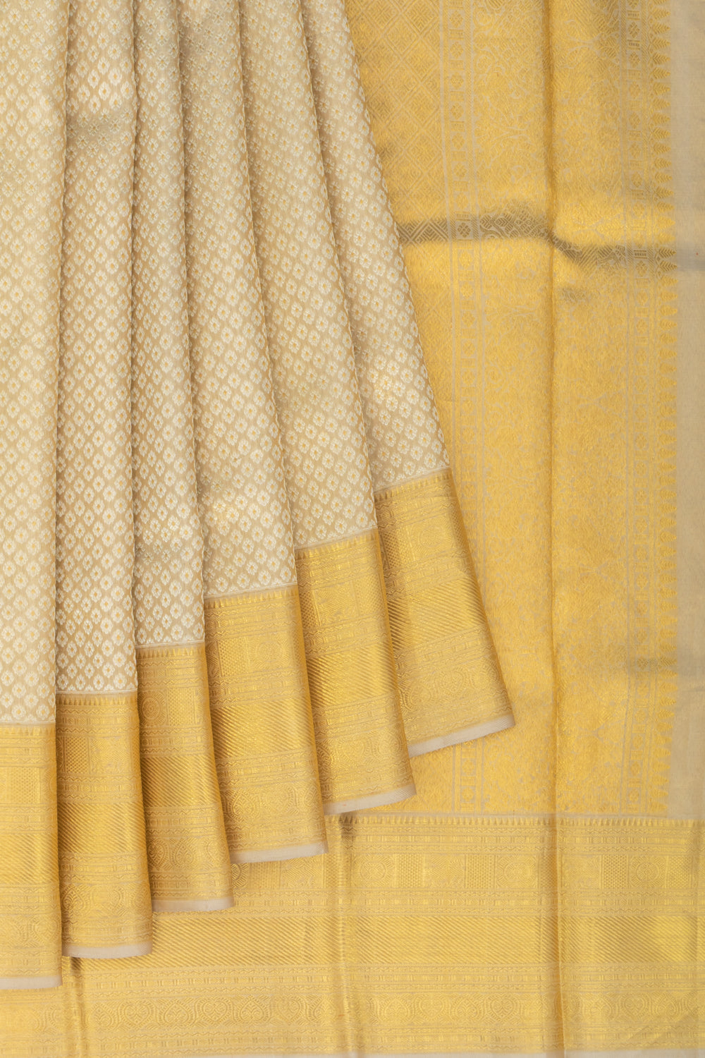 Kanchipuram Silk Tissue Brocade Cream Saree