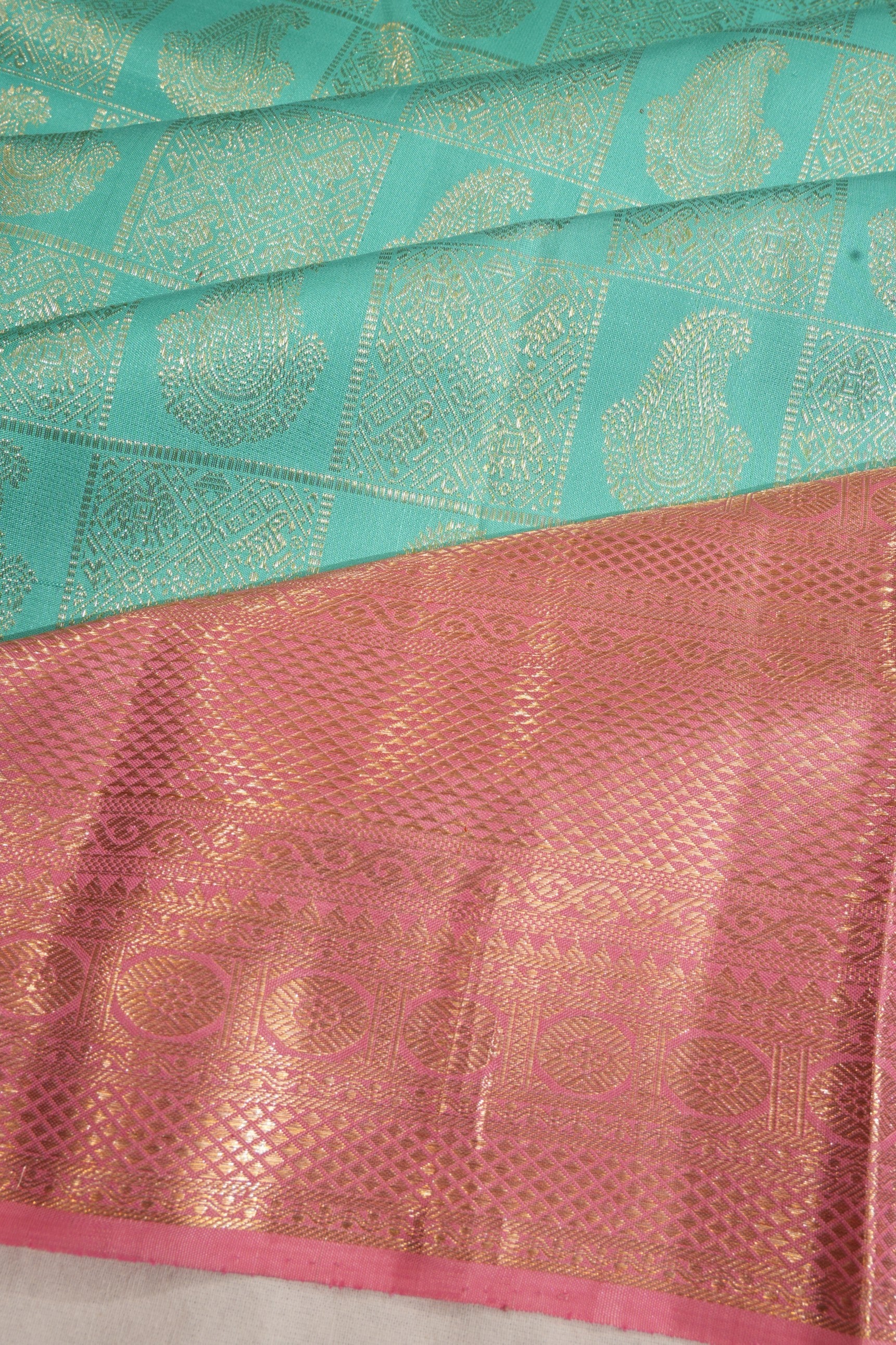 Kanchipuram Silk Geometrical Brocade Sky Blue Saree