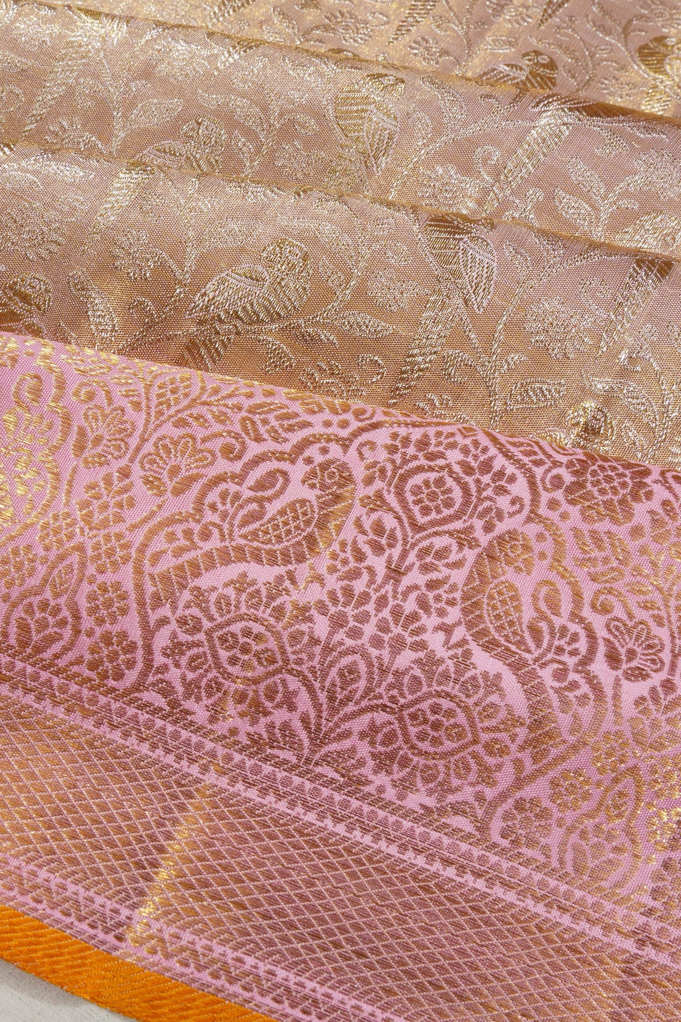 Kanchipuram Silk Tissue Brocade Peach Saree