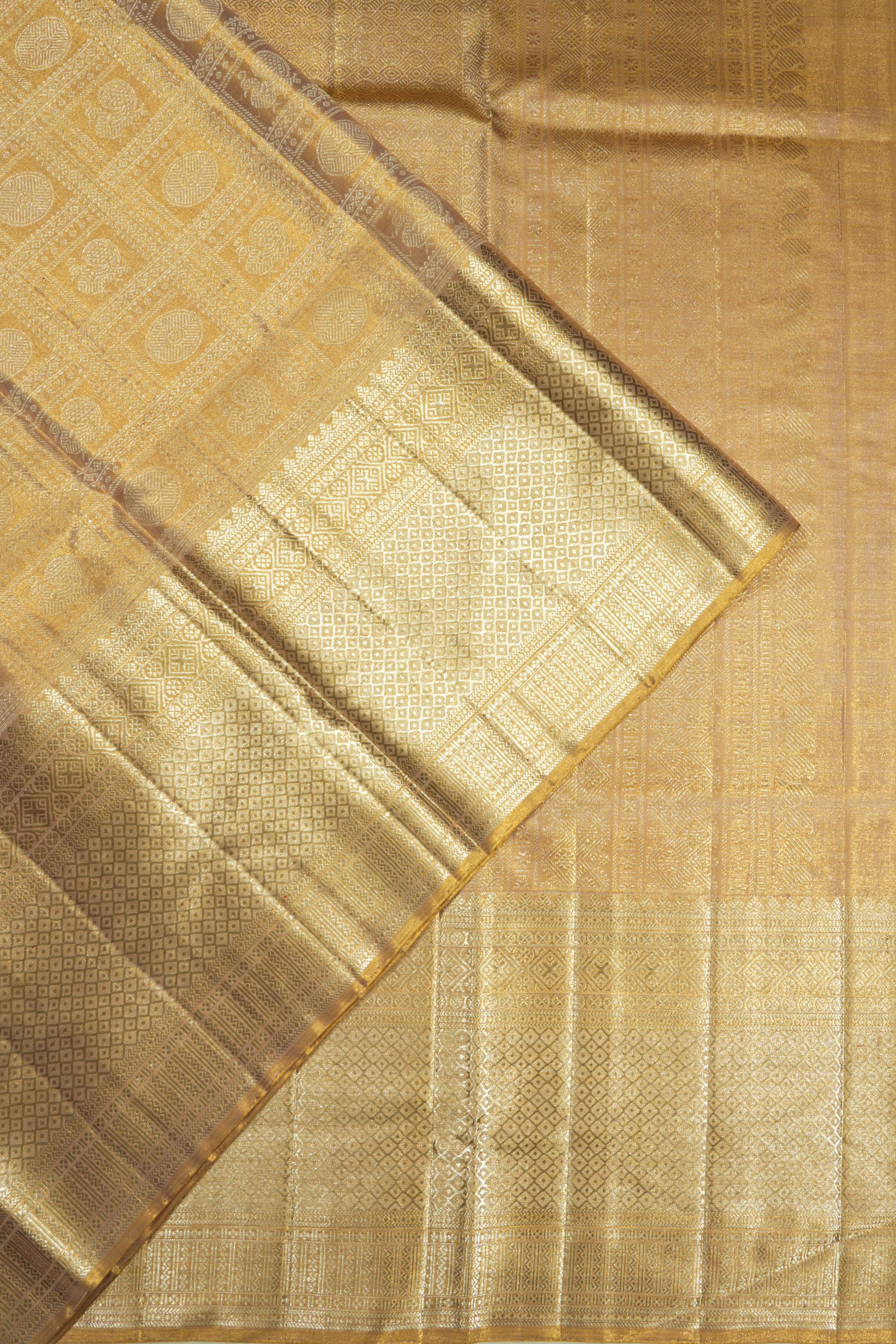 Kanchipuram Silk Checks And Butta Brown Saree 1214927077
